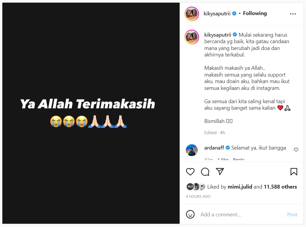 Kiky Saputri Ucap Syukur Singgung Soal Candaan Baik yang Terkabulkan, Apa?