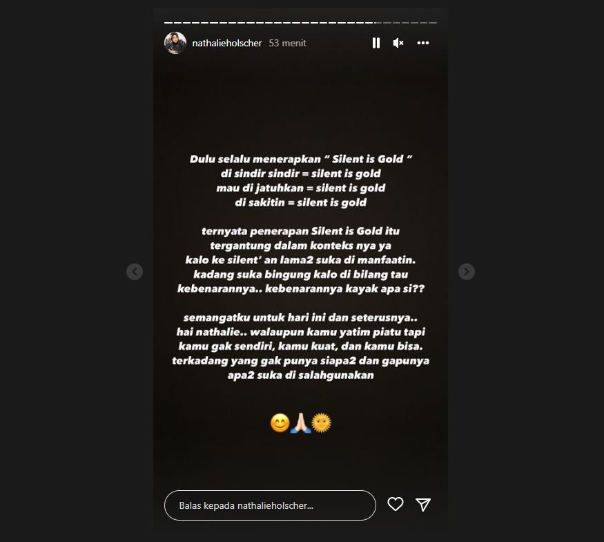 Nathalie Holscher Curhat Soal Penerapan ‘Diam Itu Emas’, Hingga Tulis Pesan Pilu untuk Diri Sendiri