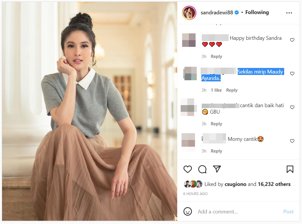 Sandra Dewi Mendadak Disebut Mirip Maudy Ayunda Usai Bagikan Postingan Ini