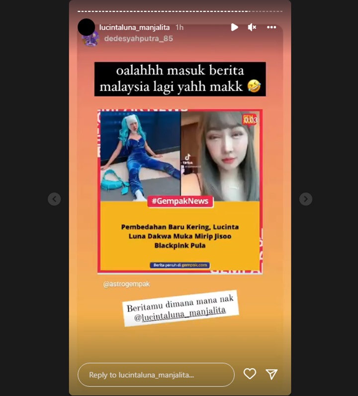 Lucinta Luna Masuk Berita Malaysia Usai Klaim Mirip Jisoo BLACKPINK, Begini Reaksinya