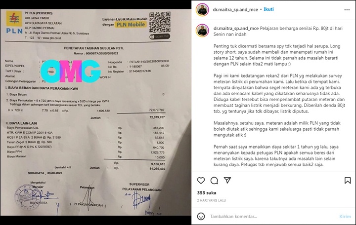 Dokter Surabaya Curhat Didenda Rp 80 Juta Karena Masalah Meteran Listrik, PLN Beri Penjelasan