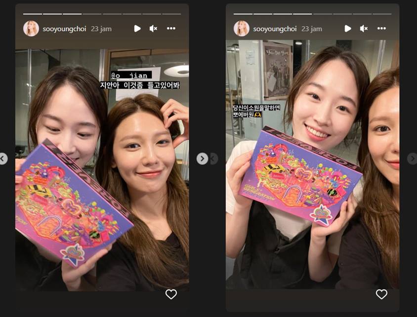 Won Ji An selfie dengan album SNSD \