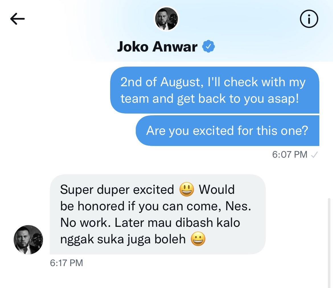 Nessie Judge menunjukkan percakapan dengan Joko Anwar