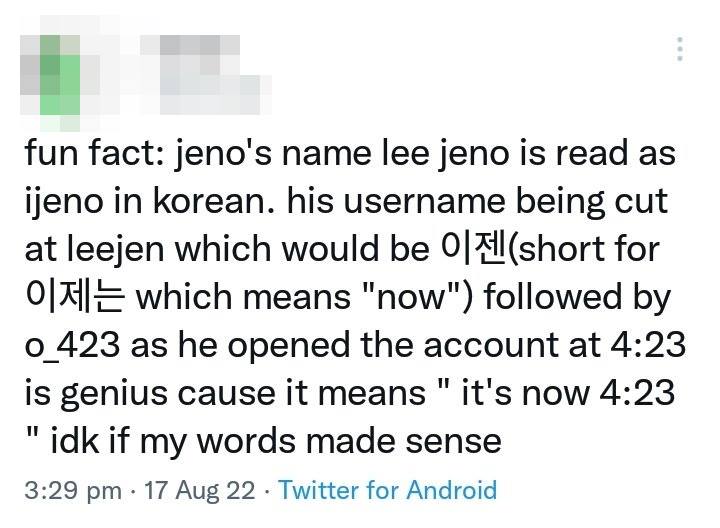 Arti nama username Instagram Jeno NCT