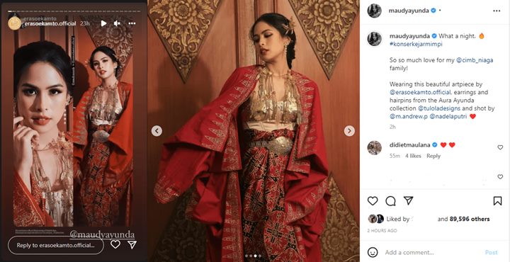 Bukan Kaleng-Kaleng, Baju Adat Corak Batik Maudy Ayunda Ternyata Garapan Tangan Desainer Kawakan