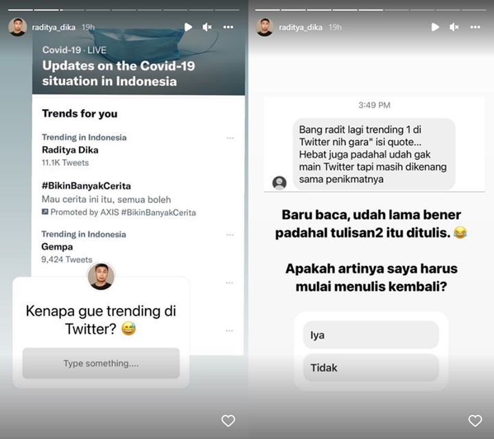 Raditya Dika Pertanyakan Alasan Namanya Jadi Trending Twitter, Ternyata Gara-gara Ini