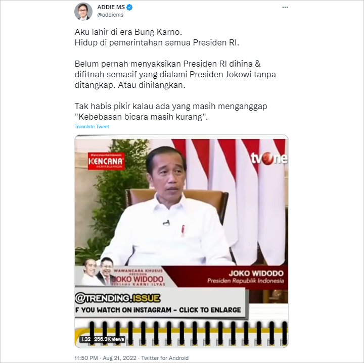 Cuitan Addie MS Pro Presiden Jokowi Tuai Perdebatan, Bahas Apa?