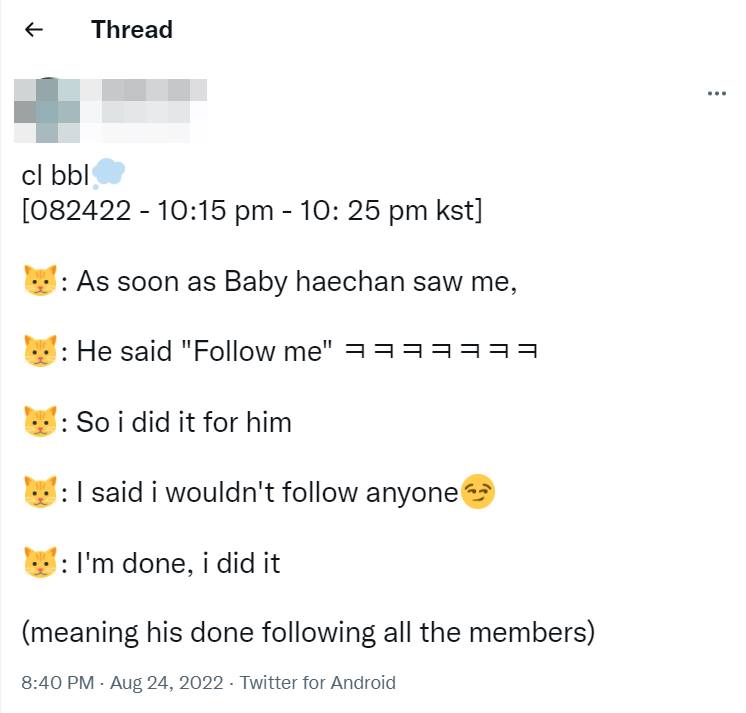 Chenle menceritakan soal keputusan mengikuti akun Instagram pribadi anggota NCT Dream