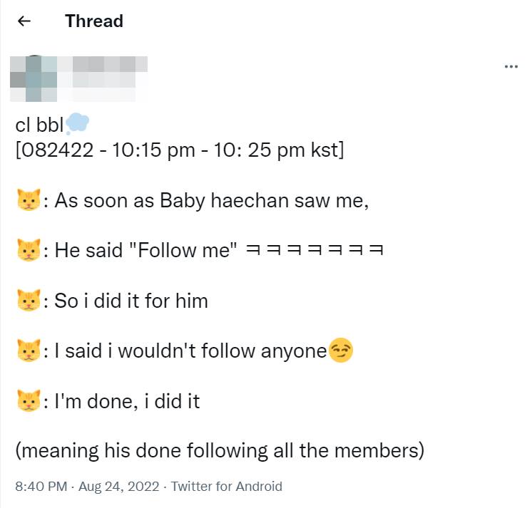Chenle menceritakan soal keputusan mengikuti akun Instagram pribadi anggota NCT Dream