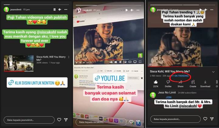 Jess No Limit Beri Reaksi So Sweet Usai Video Lamar Sisca Kohl Trending 1 di YouTube