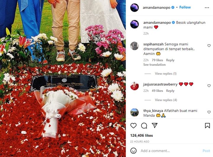 Rayakan Ultah Mendiang Ibu, Amanda Manopo Bagikan Potret Makam Cantik Almarhumah