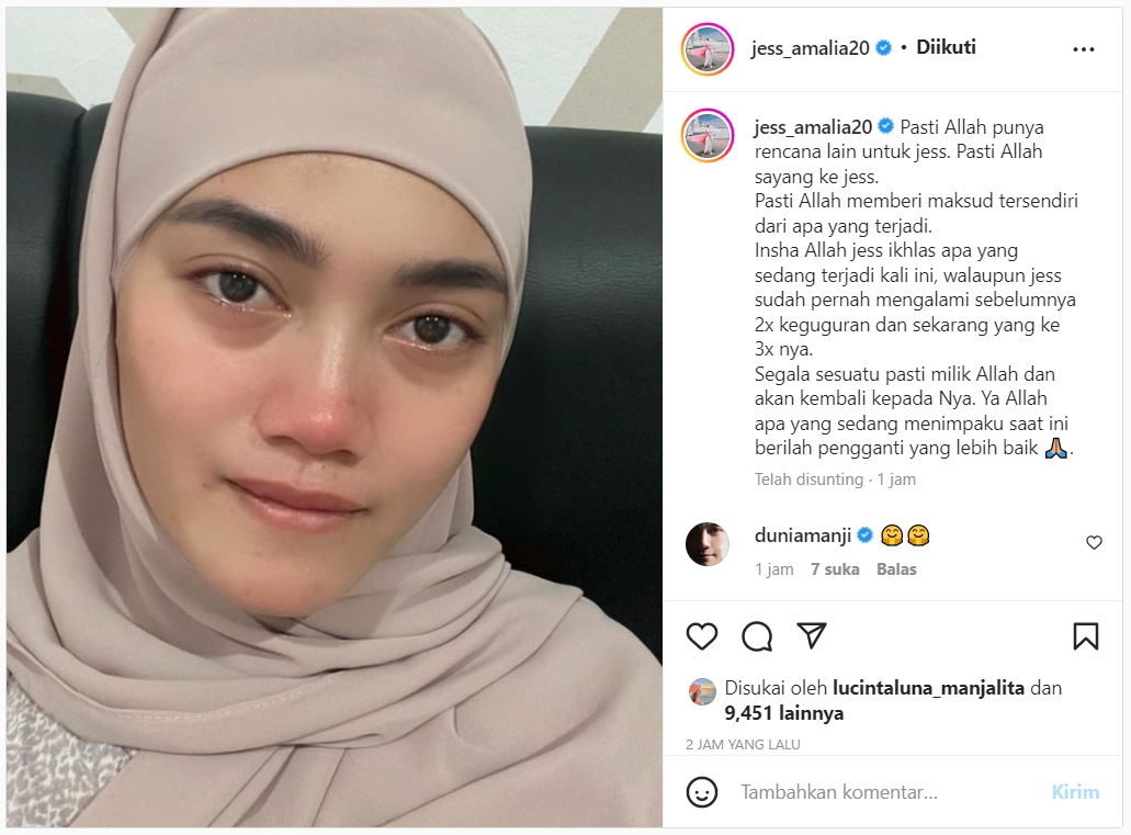 Alami Keguguran, Jess Amalia Curhat \'Nyesek\' Banjir Dukungan