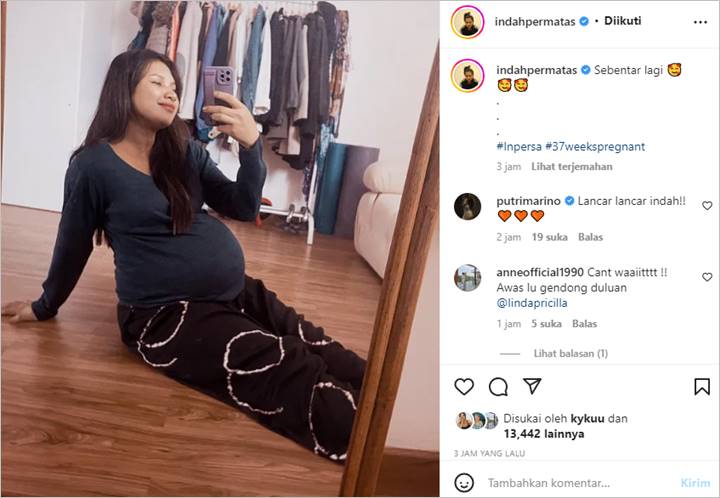 Gaya Simpel Indah Permatasari Pamer Baby Bump di Kehamilan 37 Minggu, Aura Bumil Disorot