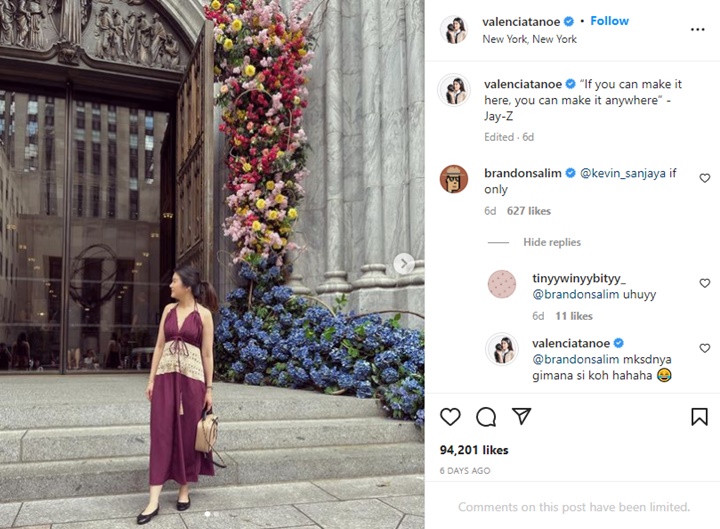 Reaksi Menggemaskan Valencia Tanoe Saat Foto Cantiknya Dikomentari Brandon Salim