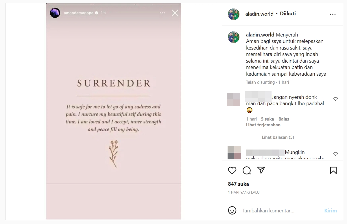 Amanda Manopo Mendadak Unggah Kutipan Menyerah, Galau?