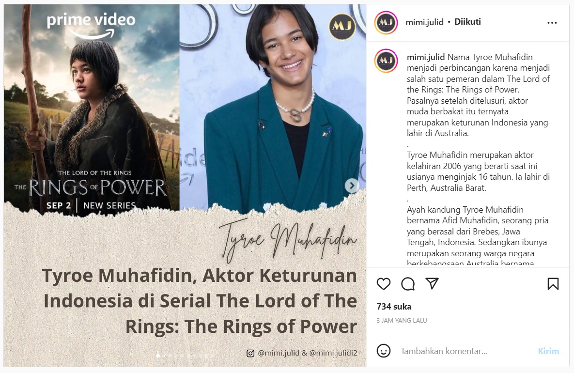 Tyroe Muhafidin Artis Keturunan Indonesia di Serial \'The Lord Of The Ring\', Sosok Keluarga Disorot