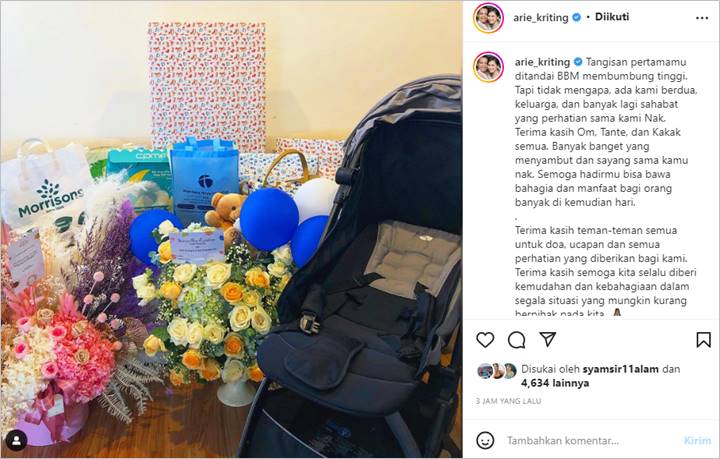 Arie Kriting Tulis Pesan Sambutan Unik Usai Dikaruniai Anak Pertama