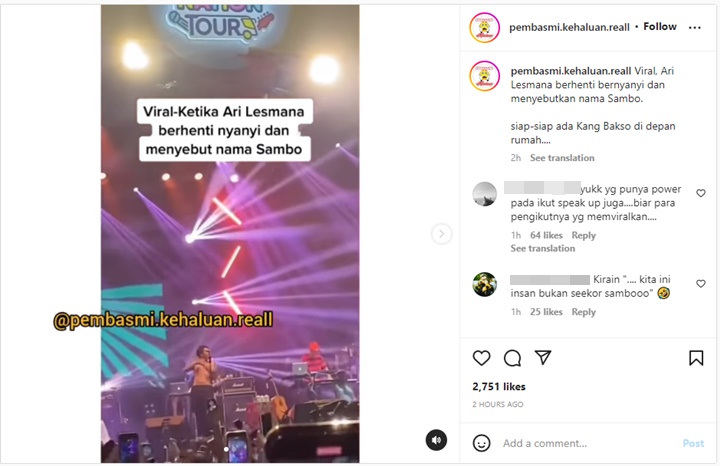 Viral Video Ari Lesmana Teriakan Nama Sambo Saat Manggung, Fans Khawatir