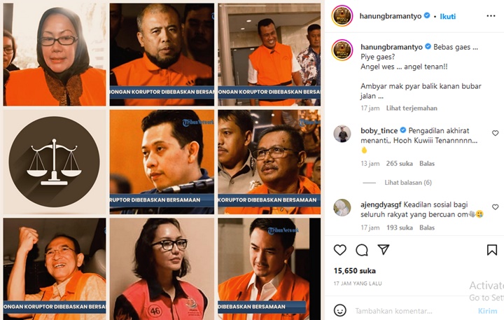 Komentar Kocak Hanung Bramantyo Soal 23 Koruptor Dibebaskan, Jefri Nichol Ikutan Nimbrung