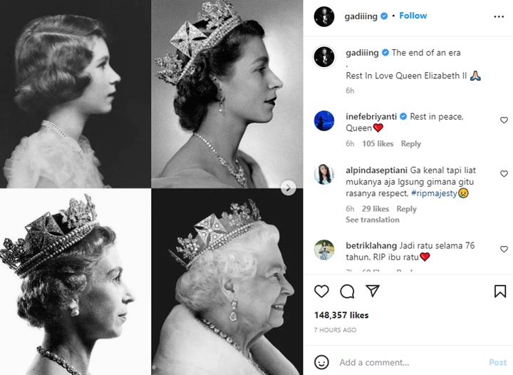 Gading Marten Bagikan Video Transformasi Ratu Elizabeth II, Fakta Unik Ini Disorot