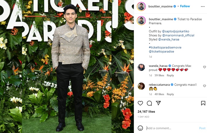 Bak Pangeran, Maxime Bouttier Tampil Gagah di Gala Premiere \'Ticket To Paradise\'