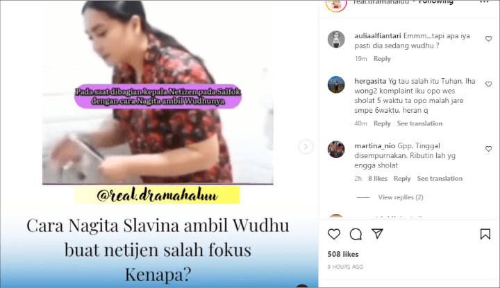 Cara Nagita Slavina Wudu Jadi Perbincangan Hingga Ramai Diminta Untuk Belajar Lagi?