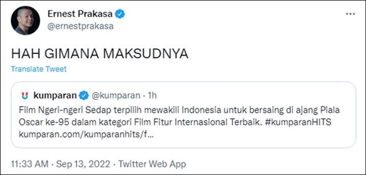 Ernest Prakasa Speechless \'Ngeri-Ngeri Sedap\' Bakal Bersaing di Oscar 2023: Gimana Maksudnya?