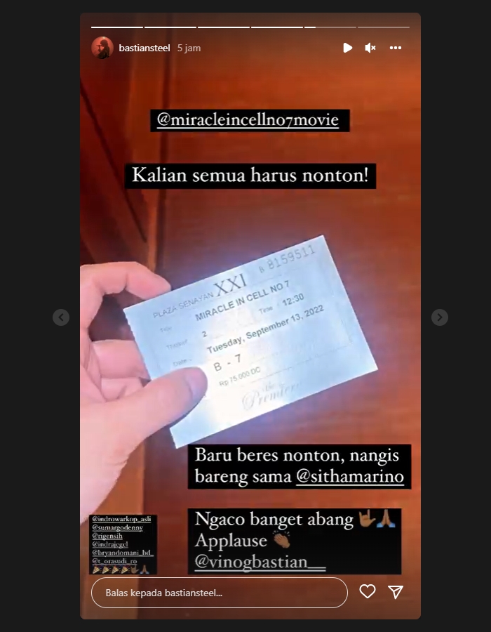 Bastian Steel Puji Artis Ini Usai Nonton Film \'Miracle In Cell No. 7\'