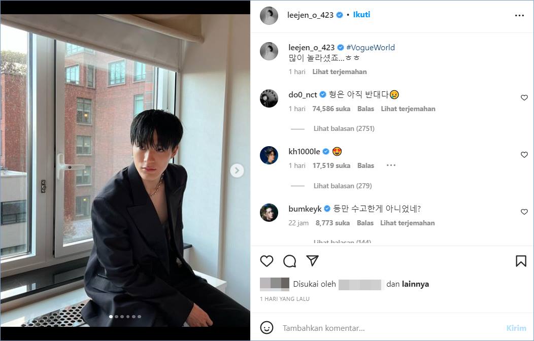Key SHINee mengomentari unggahan Jeno NCT di potret New York Fahion Week 2022