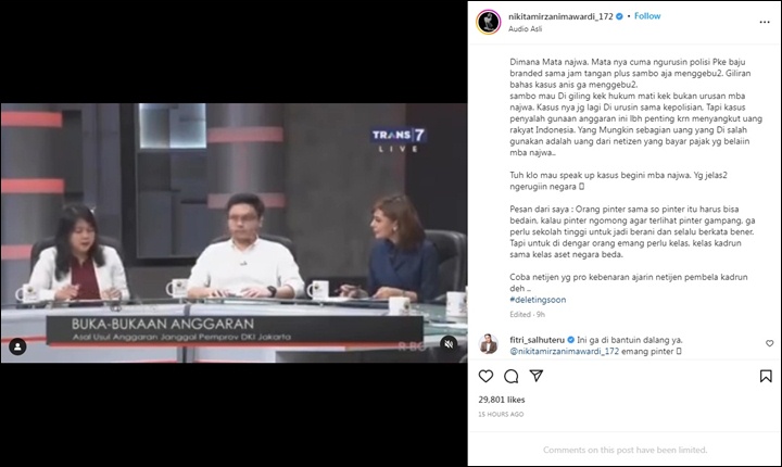 Belum Ditanggapi Najwa Shihab, Nikita Mirzani Kembali Beri Sentilan Hingga Seret Anies Baswedan