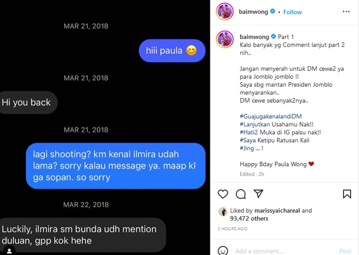 Baim Wong Pamerkan Chat DM Pertama Kali dengan Paula Verhoeven, Canggung Banget?