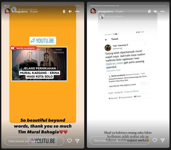 Intip Beda Reaksi Erina Gudono dan Kaesang Saat Dibuatkan Mural Berpakaian Pengantin Jawa