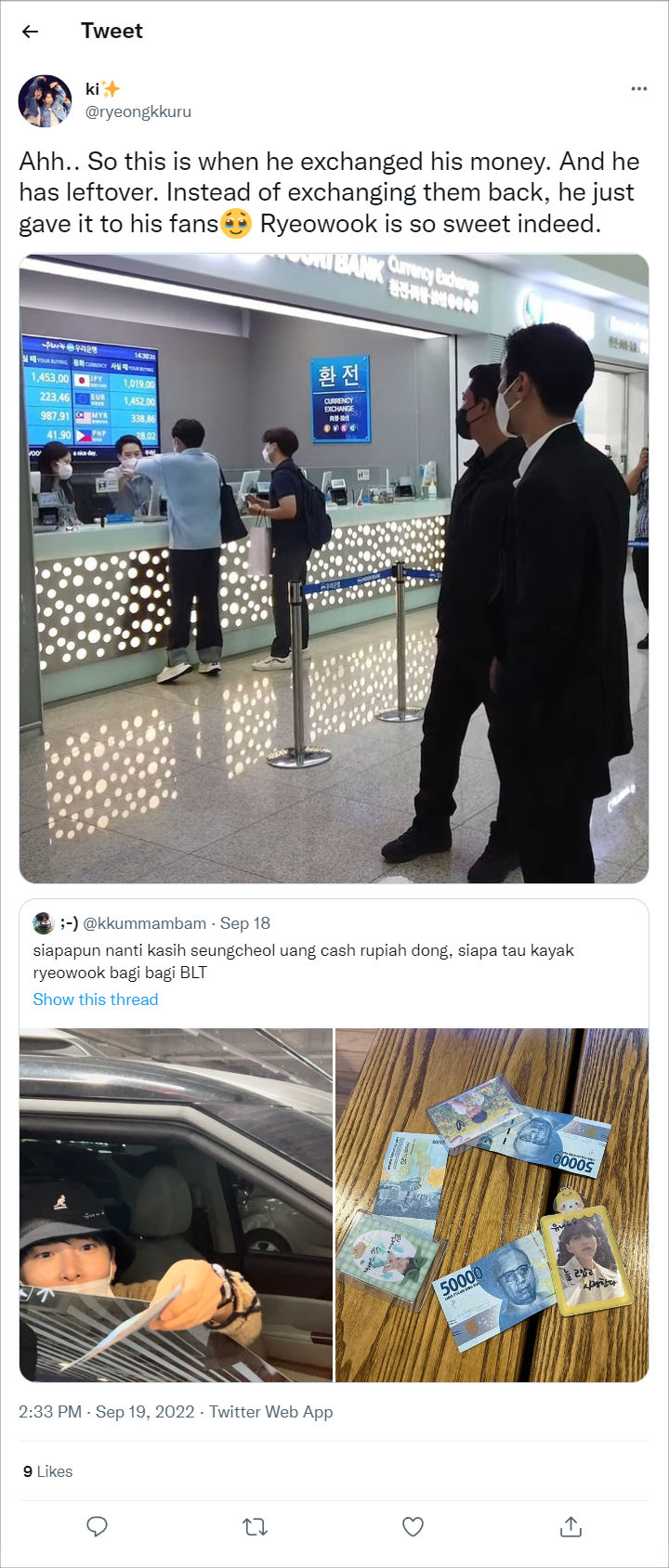 Sampai Jinjit, Ini Momen Ryeowook Super Junior Transaksi Tukar Rupiah Sebelum Bagi Rejeki ke Fans