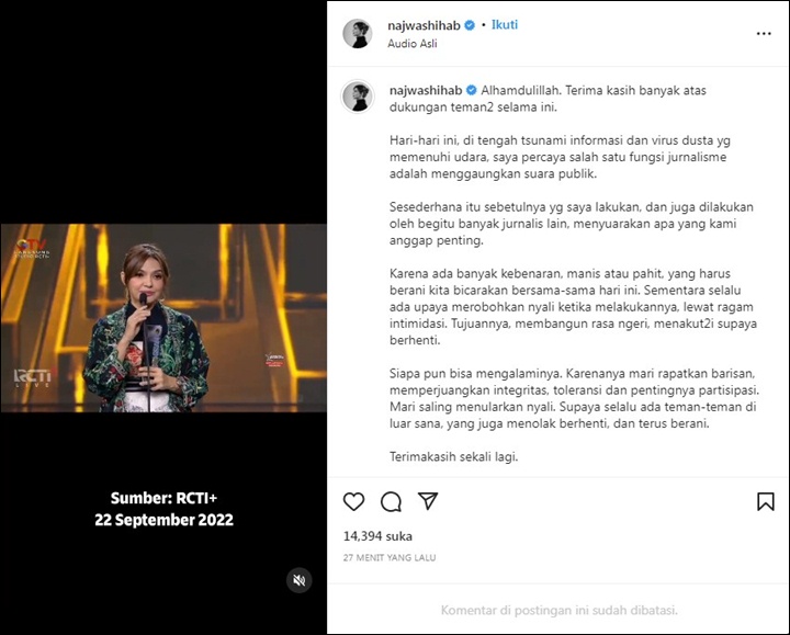 Nikita Mirzani Tantang Ketemuan, Najwa Shihab Singgung \'Virus Dusta\' Usai Menangkan Penghargaan