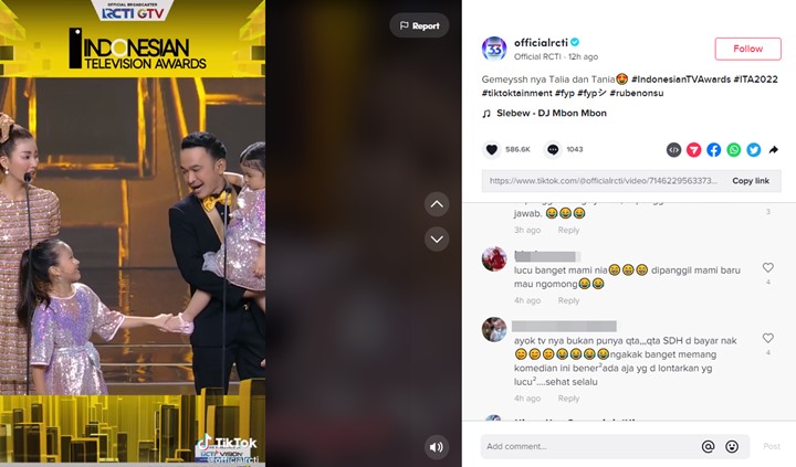 ITA 2022: Celetukan Ruben Onsu Saat Kedua Putrinya Mendadak Malu di Atas Panggung Bikin Ngakak