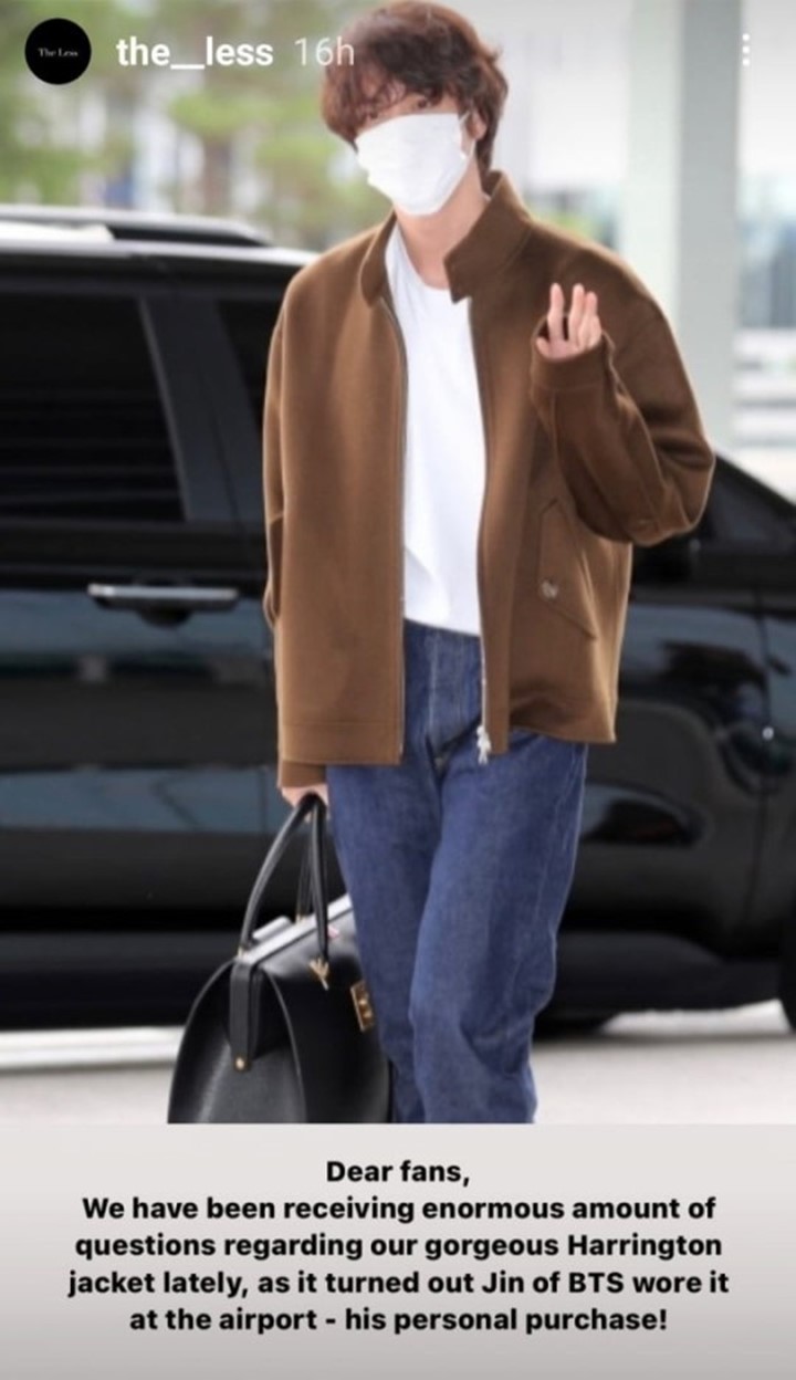 Fashion Airport Jin BTS  ke AS Banjir Peminat, Merek Jaket Cokelat Sampai Kewalahan