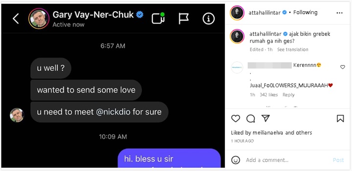 Atta Halilintar Ikutan Pamer DM Dari Gary Vaynerchuk, Isyaratkan Bakal Undang ke Indonesia?