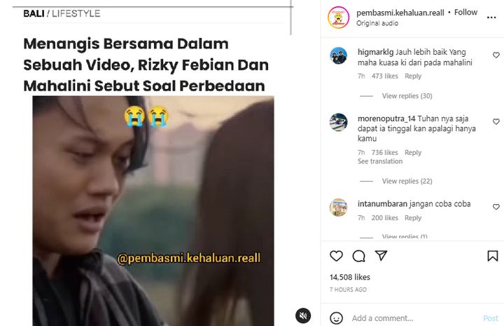 Rizky Febian dan Mahalini Menangis