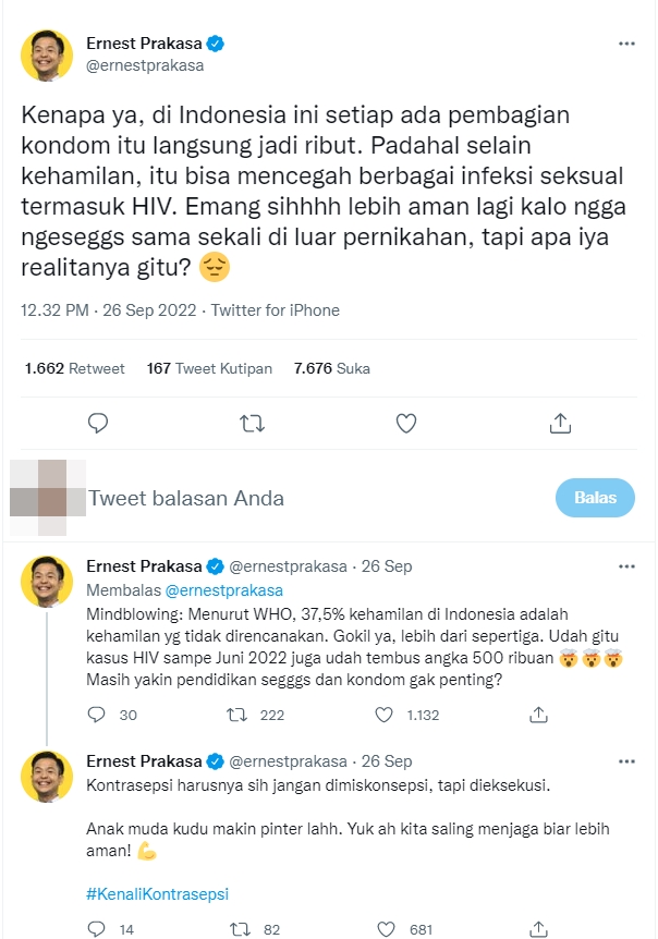Ernest Prakasa Heran Orang Ribut Tentang Pembagian Kondom, Bongkar Fakta Penting Ini