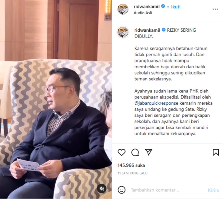 Ridwan Kamil Malah Kena Sentil Saat Beri Bantuan ke Korban Bullying, Apa yang Salah?
