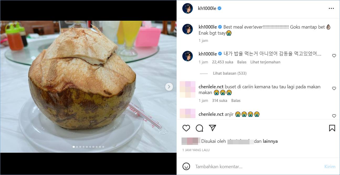 Chenle NCT Dream memamerkan makanan Indonesia