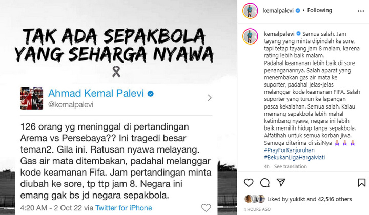 Sindiran Menohok Kemal Palevi Soal Tragedi Maut Kanjuruhan