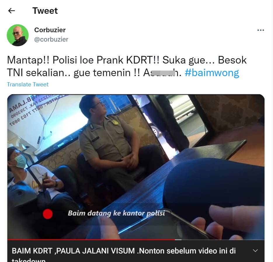 Deddy Corbuzier menyindir Baim Wong usai merilis konten prank KDRT