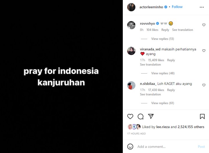Lee Min Ho Ungkap Keprihatinan Soal Tragedi Di Stadion Kanjuruhan