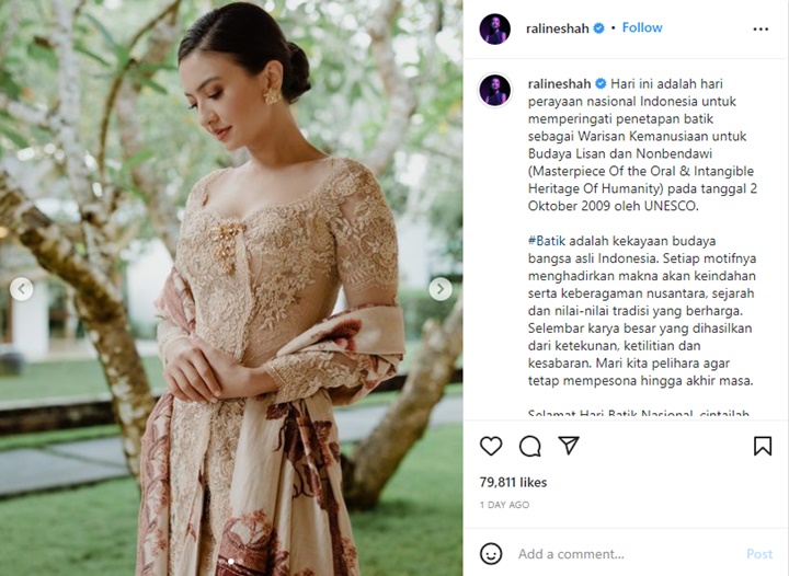 Cantik-Berkelas, Penampilan Raline Shah Rayakan Hari Batik Nasional Bikin Silau