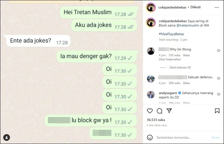 Coki Pardede Curhat Sering Diblokir Tretan Muslim Justru Tuai Reaksi Tak Terduga