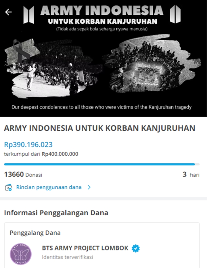 Donasi Fans BTS Untuk Tragedi Kanjuruhan Tembus Ratusan Juta