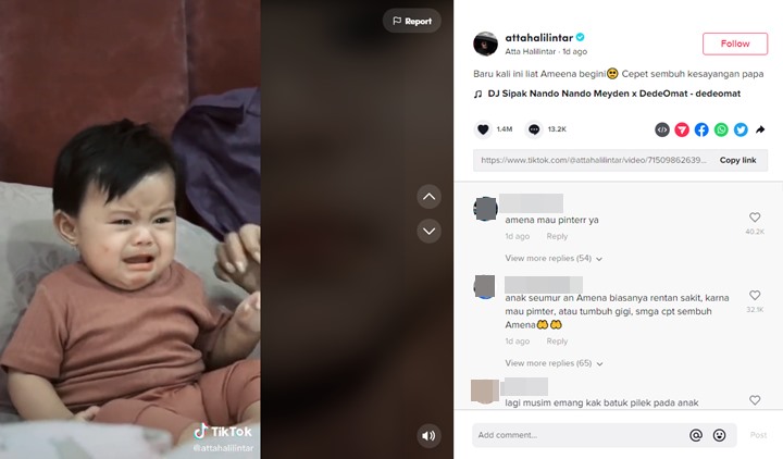 Ameena Jatuh Sakit, Atta Halilintar Curhat Pilu Lihat Sang Putri Terus Menangis