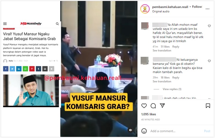 Heboh Ustaz Yusuf Mansur Ngaku Jadi Komisaris Grab