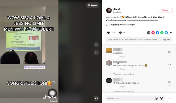 Bocor Tanggal dan Lokasi Pernikahan Jess No Limit-Sisca Kohl